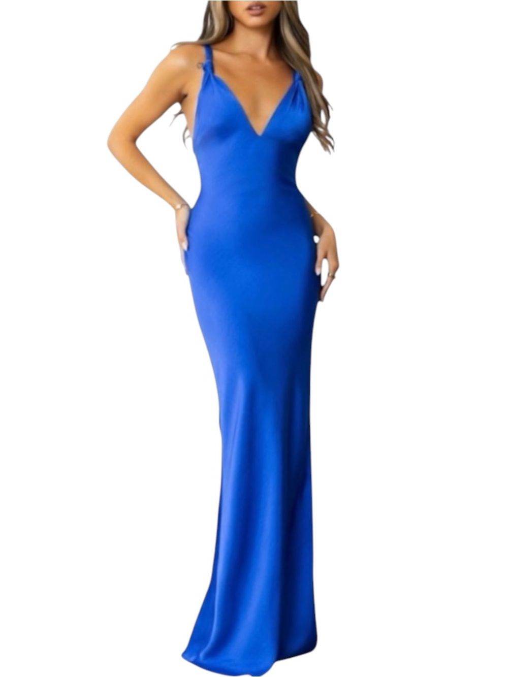 Hello Molly Blue Satin Maxi Dress Size 10 Ultimate Affair Minimalist Slip Gown